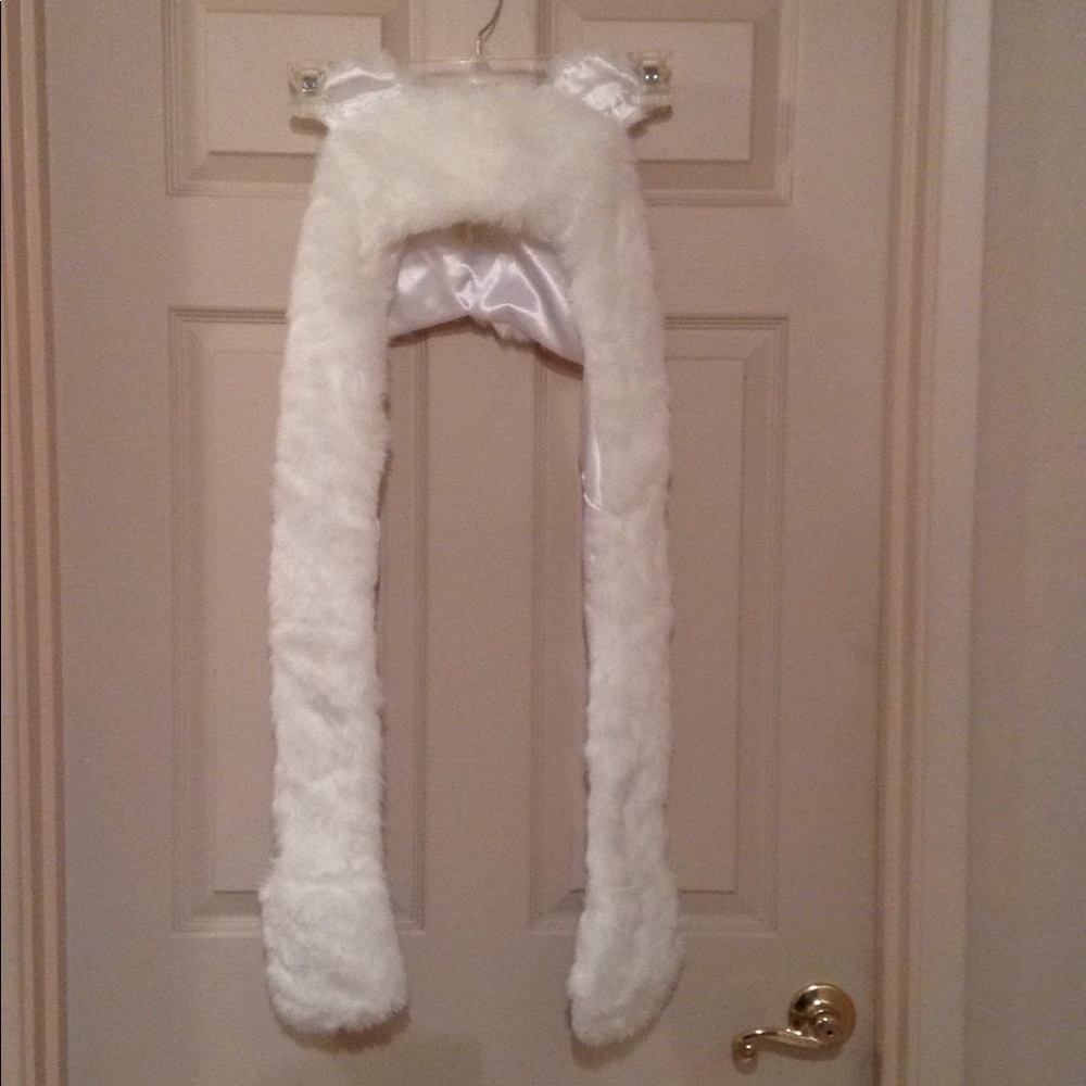 White Faux Fur Polar Bear Hat/Scarf/Mittens in One